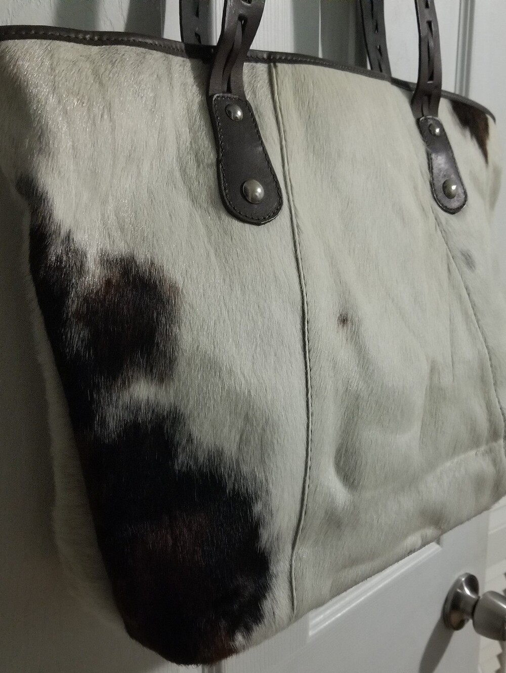 Italian Leather Cow Hide Tote Bag with Leather Straps